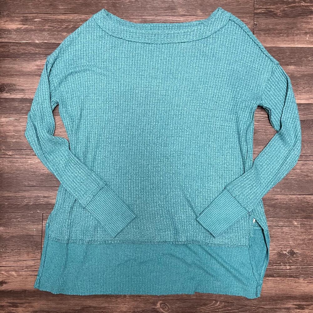 Free People We The Free Waffle Knit Thermal Long Sleeve Top Teal Green XS Boho - Picture 6 of 11